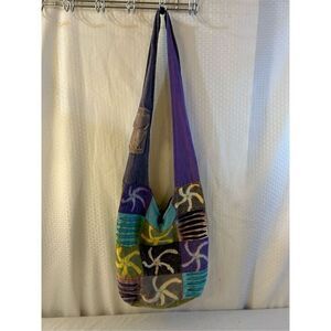 "Large boho bagPurple Green 15x15" tote crossbody